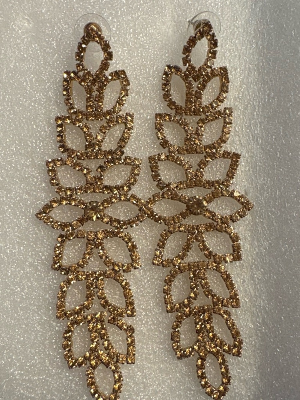 Gold Crystal Rhinestone Dangling Chandelier Leaf Drop Earrings - Women Jewelry